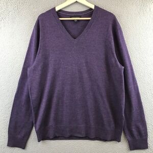 Banana Republic Mens XL V Neck Sweater Extra Fine Merino Wool Purple